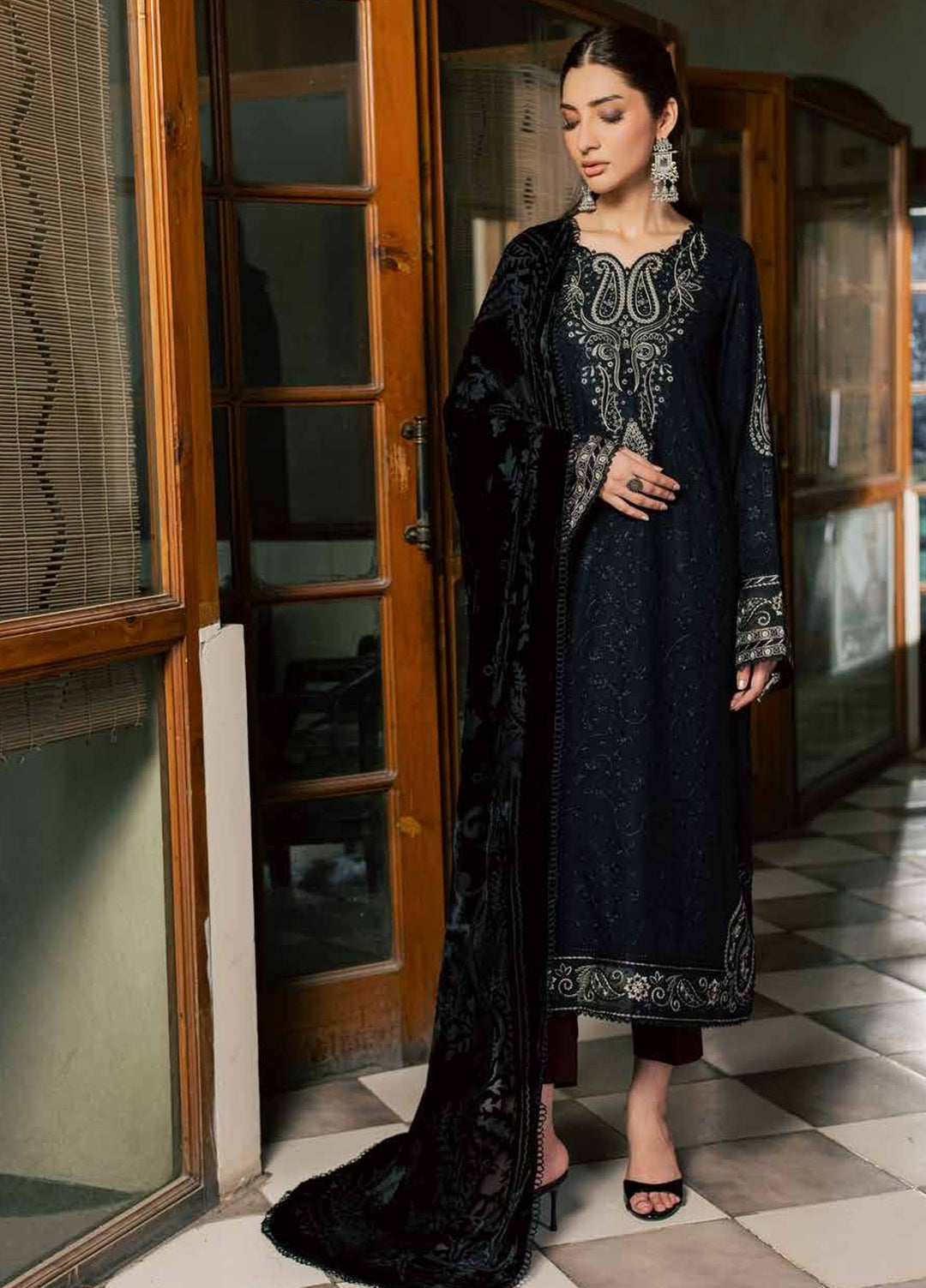 Nureh Exclusive Unstitched Leather Peach with Shawl 3 Piece Suit NU26UEP NE-287 - Festive Collection