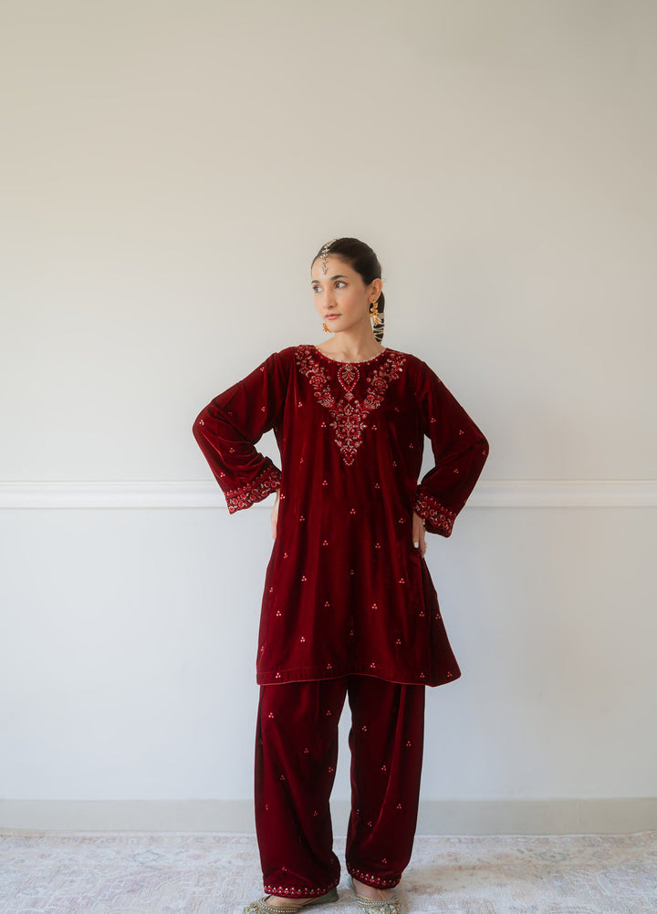 Atelier Velours by Rashid Textiles RTW Embroidered Velvet 2 Piece Suit RT26RAV Ruby - Festive Collection