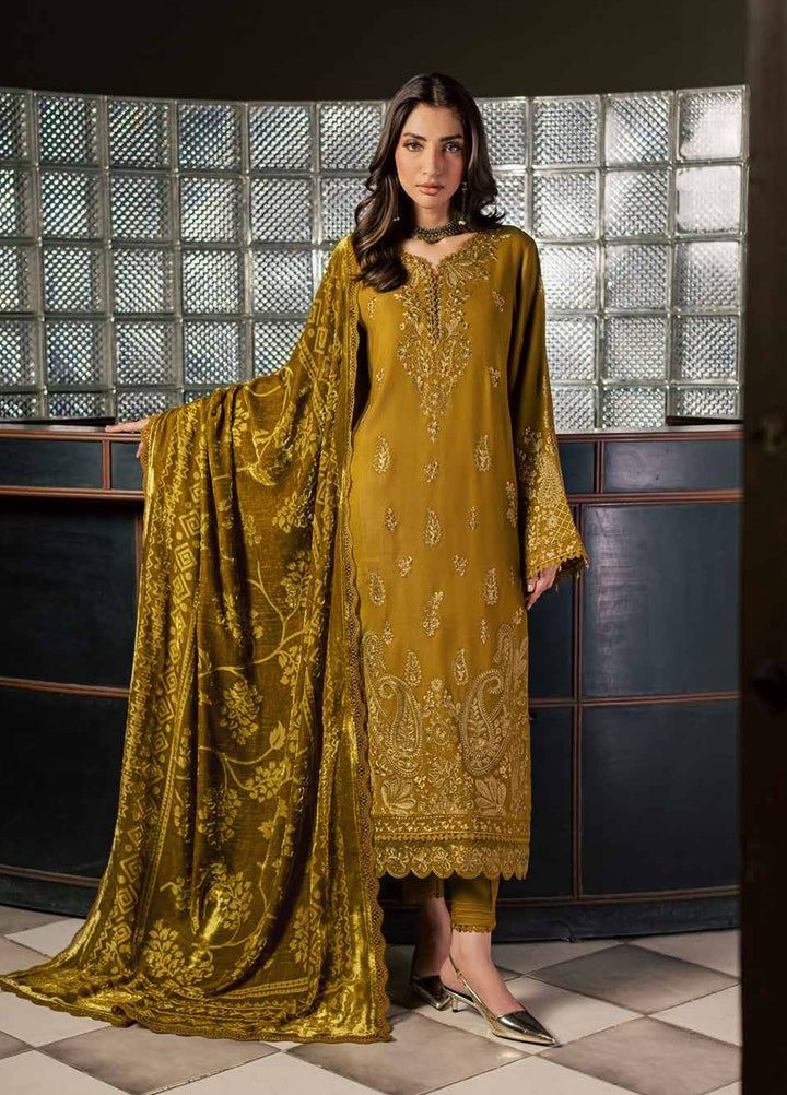 Nureh Exclusive Unstitched Leather Peach with Shawl 3 Piece Suit NU26UEP NE-283 - Festive Collection