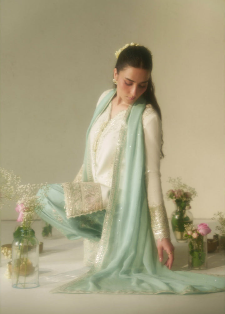 Vera Unstitched Embroidered Raw Silk 3 Piece Suit VR26URF Aab Ivory - Festive Collection