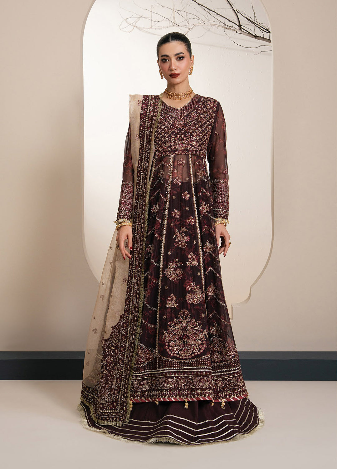 Kalani by Xenia Formals Unstitched Embroidered Chiffon 3 Piece Suit XE26UKW 04-OLYRA - Wedding Collection
