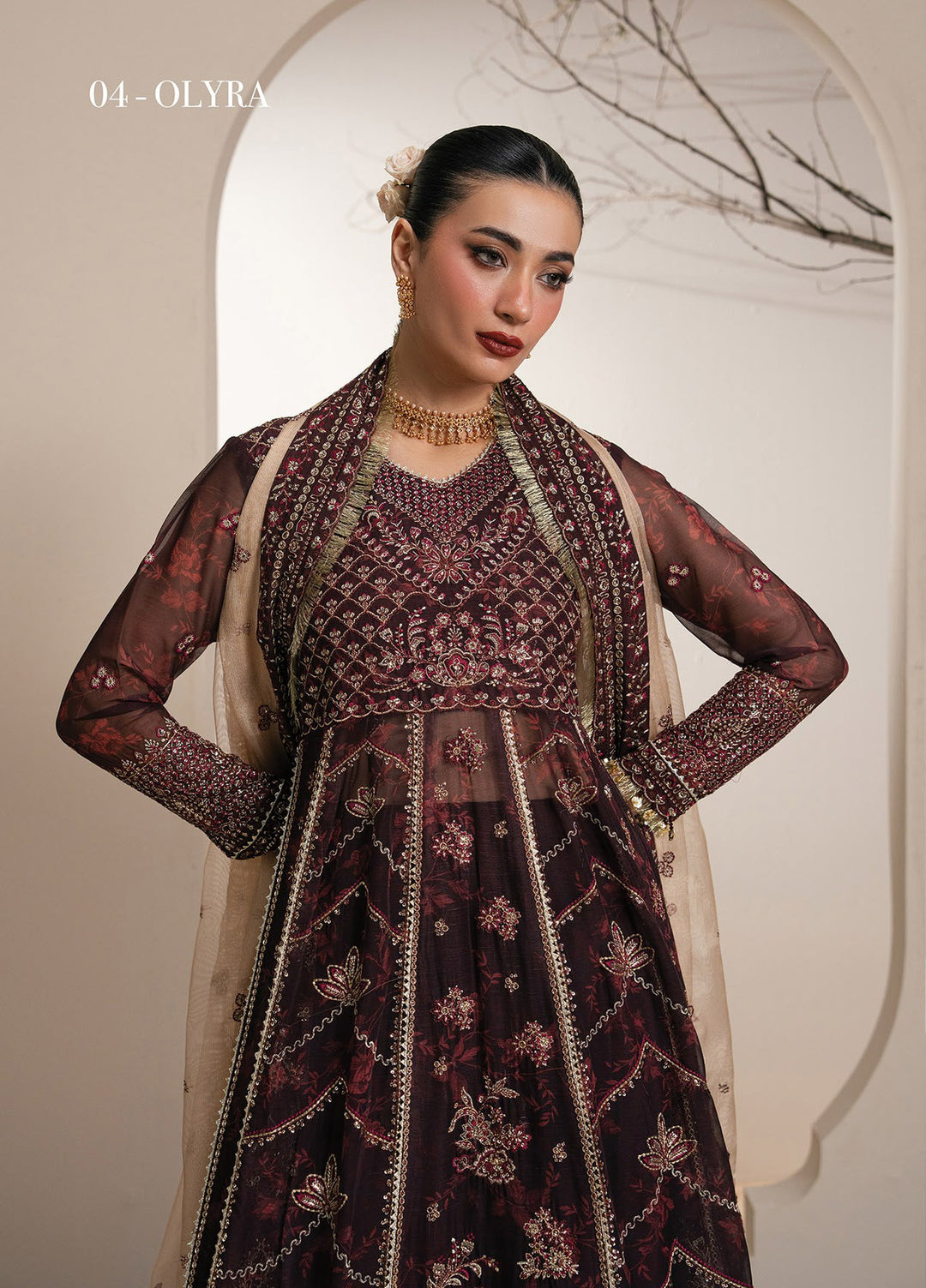 Kalani by Xenia Formals Unstitched Embroidered Chiffon 3 Piece Suit XE26UKW 04-OLYRA - Wedding Collection