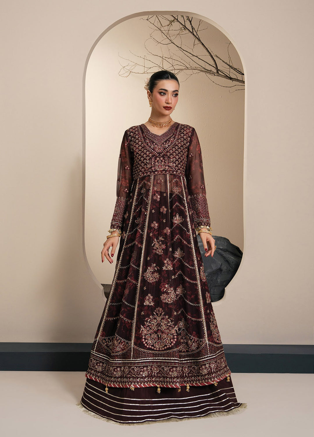Kalani by Xenia Formals Unstitched Embroidered Chiffon 3 Piece Suit XE26UKW 04-OLYRA - Wedding Collection