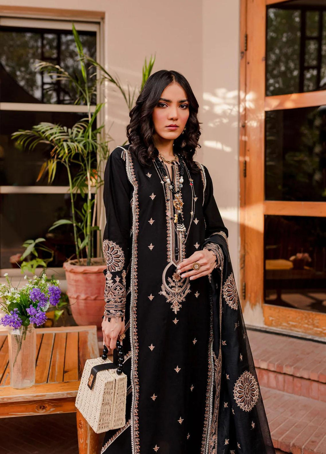 Naayas Pret Embroidered Lawn 3 Piece Suit NS23G Jasmine Black