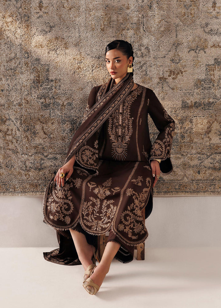 Q line by Qalamkar Unstitched Embroidered Slub Linen 3 Piece Suit QLK26UQL Shaheen QLW-04 - Winter Collection