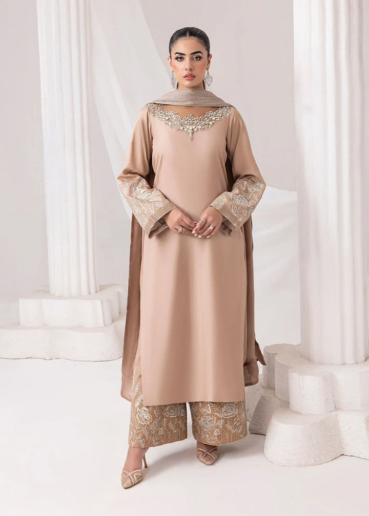 Silk Ivy by Jamnii Pret Embroidered Silk 3 Piece Suit Desert Rose