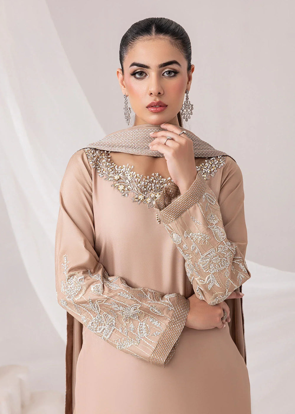 Silk Ivy by Jamnii Pret Embroidered Silk 3 Piece Suit Desert Rose