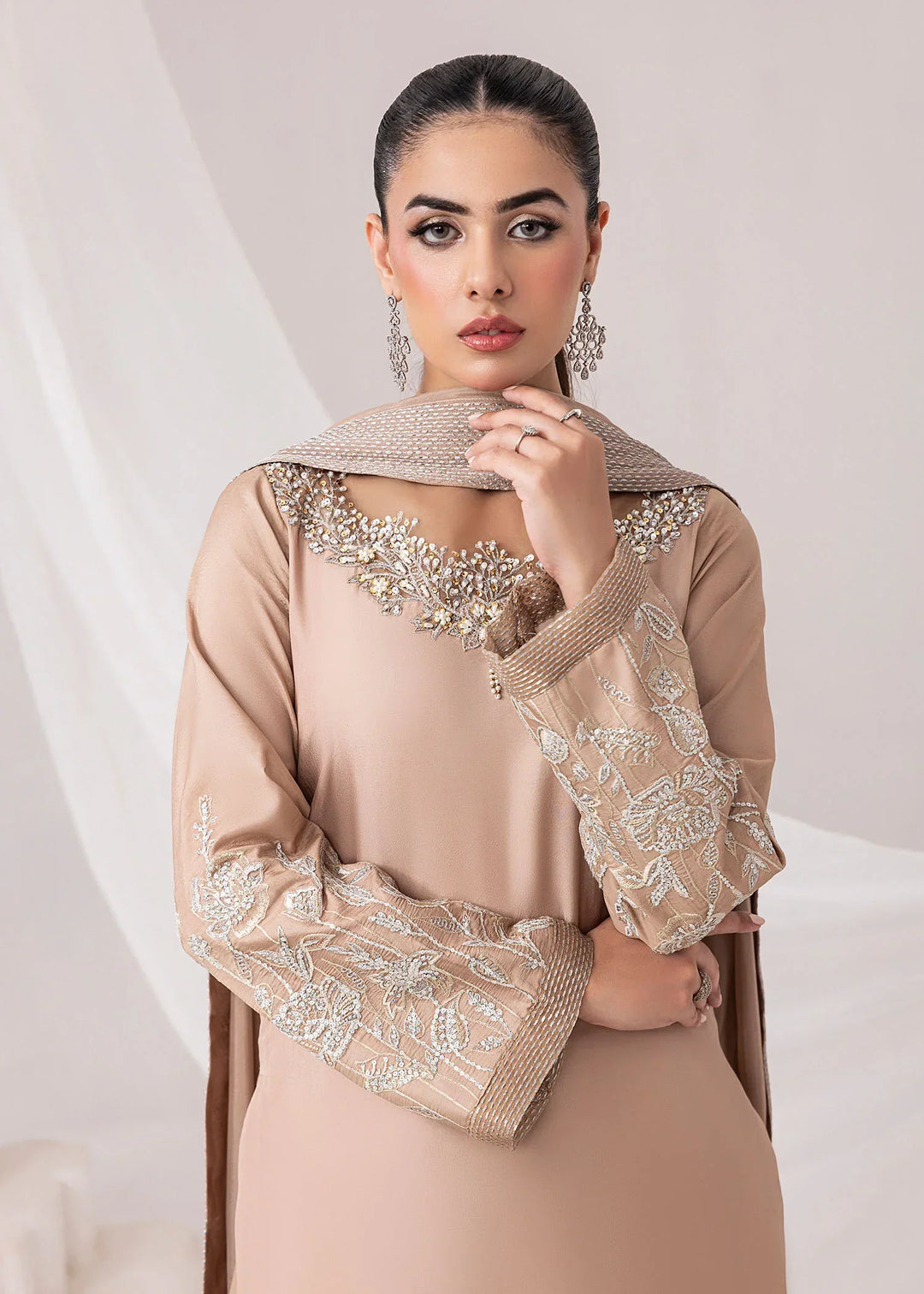 Silk Ivy by Jamnii Pret Embroidered Silk 3 Piece Suit Desert Rose