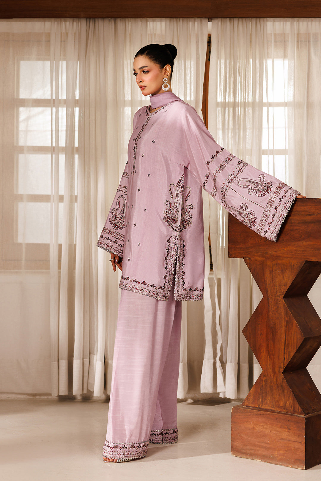Noore Eid by Panache Women RTW Embroidered Raw Silk 3 Piece Suit Gull - Eid Collection