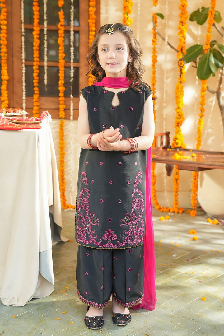 Noore Eid by Panache Girls RTW Embroidered Silk 3 Piece Suit Sia - Eid Collection