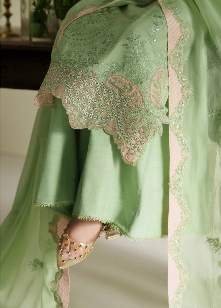 Vera Unstitched Embroidered Raw Silk 3 Piece Suit VR26URF Gajra Mint Green - Festive Collection