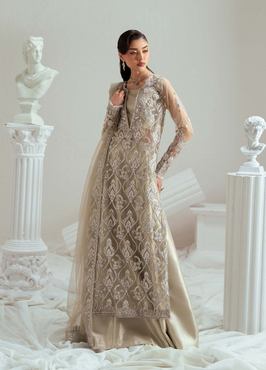 Elyse by Zariya Unstitched Embroidered Net 3 Piece Suit ZA26UEW Sandrine ZSU-6303 - Wedding Collection