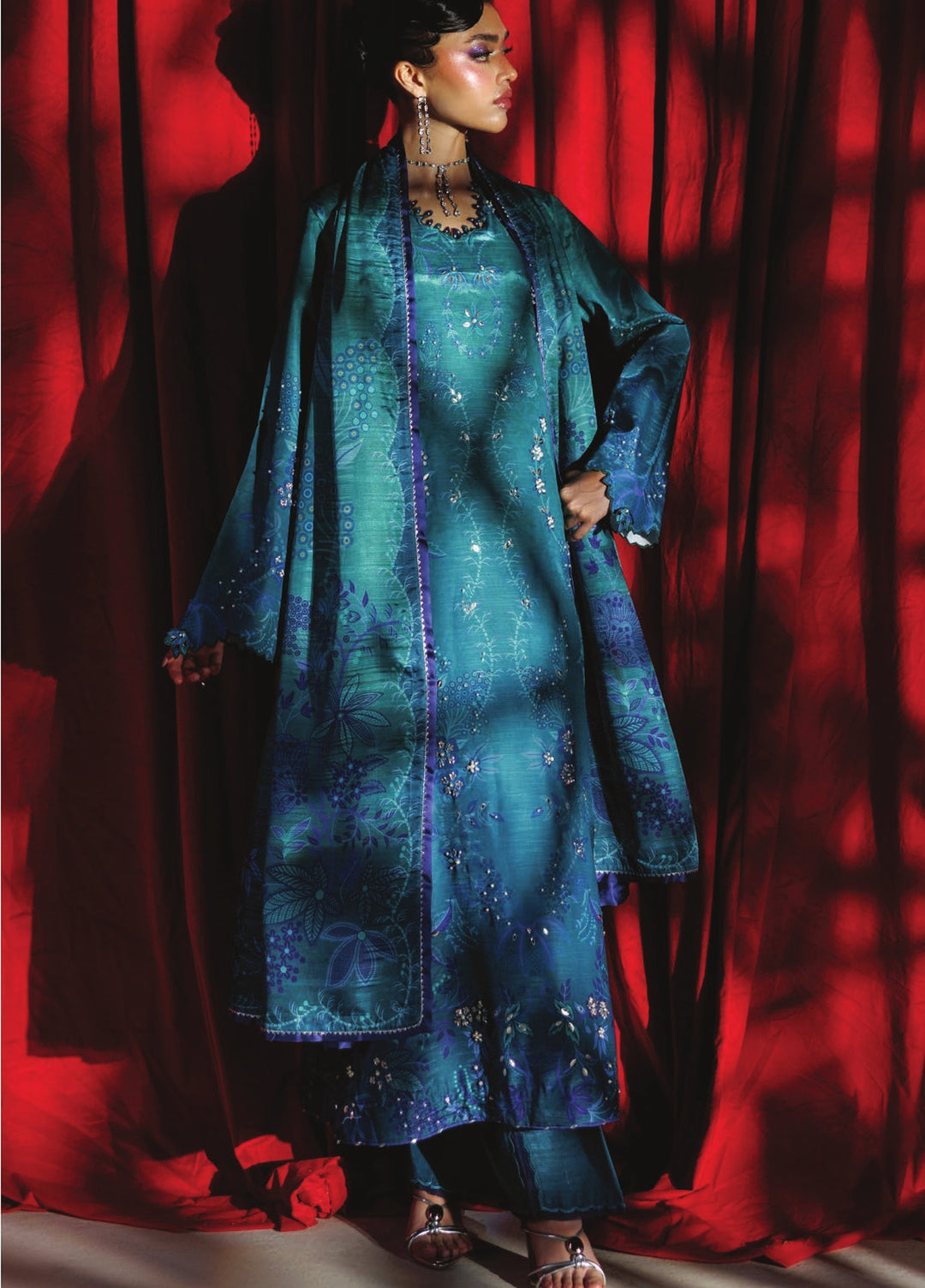 Luxe by Rang Rasiya Unstitched Printed Raw Silk 3 Piece Suit RR26ULS Lumeire - Festive Collection