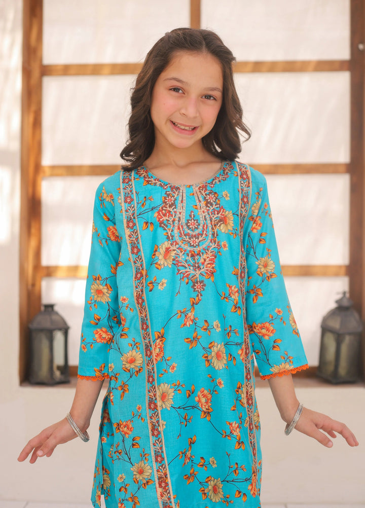 Khanak Girls RTW Embroidered Cotton 2 Piece Suit KST-149 - Casual Collection