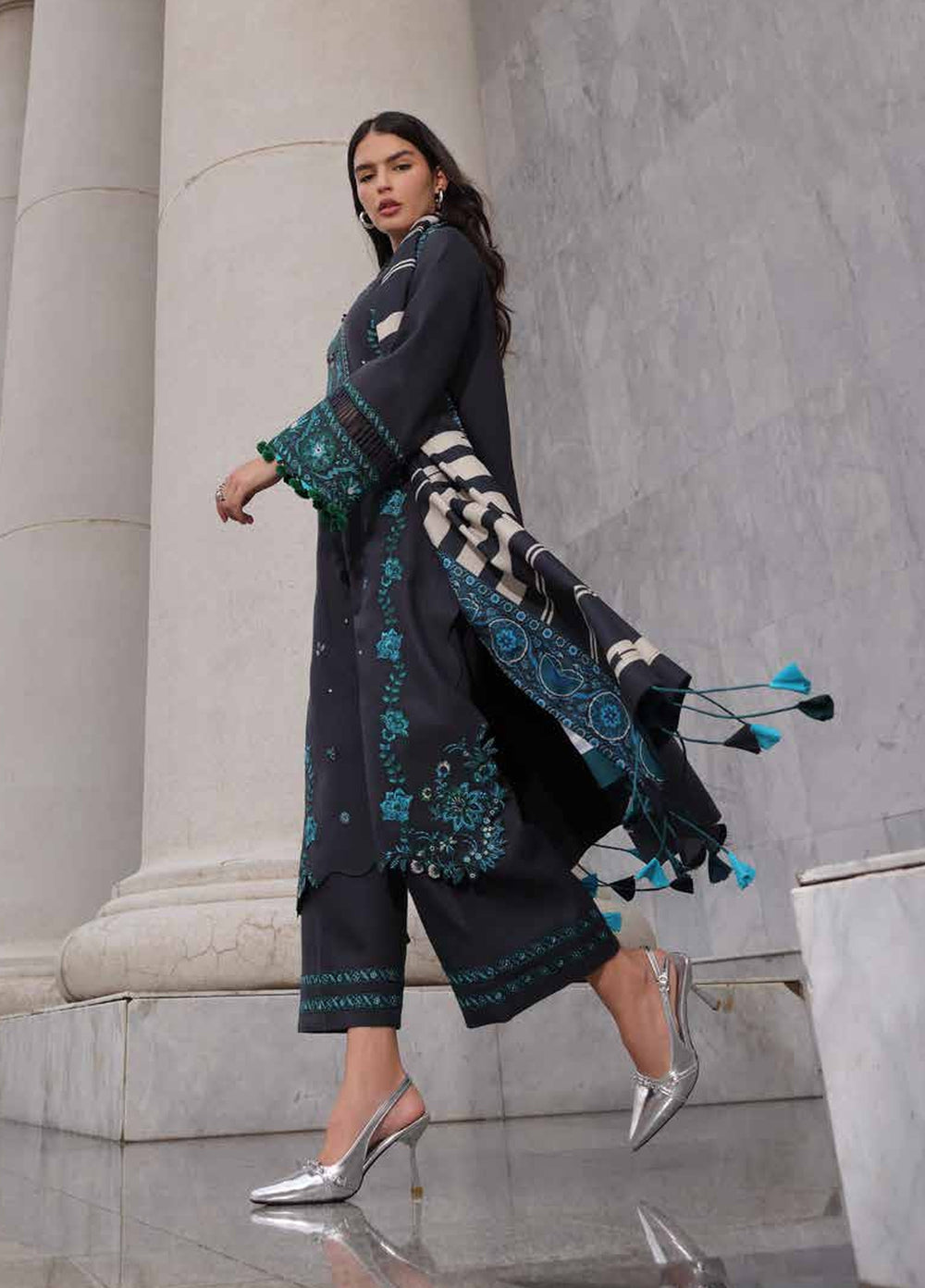 Poshima by Charizma Unstitched Embroidered Leather Peach 3 Piece Suit CHR26UPL PSW6-19 - Winter Collection
