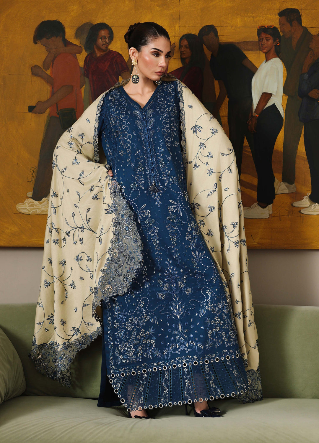 Nureh Exclusive Unstitched Embroidered Marina 3 Piece Suit NU26UEM NE-278 - Festive Collection