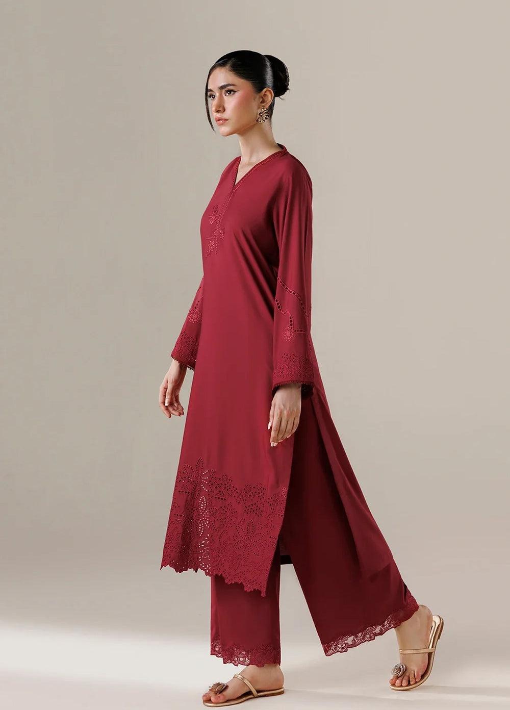 Azure Women RTW Embroidered Poly Co-Ord Sets Suit Wild Berry - Casual Collection