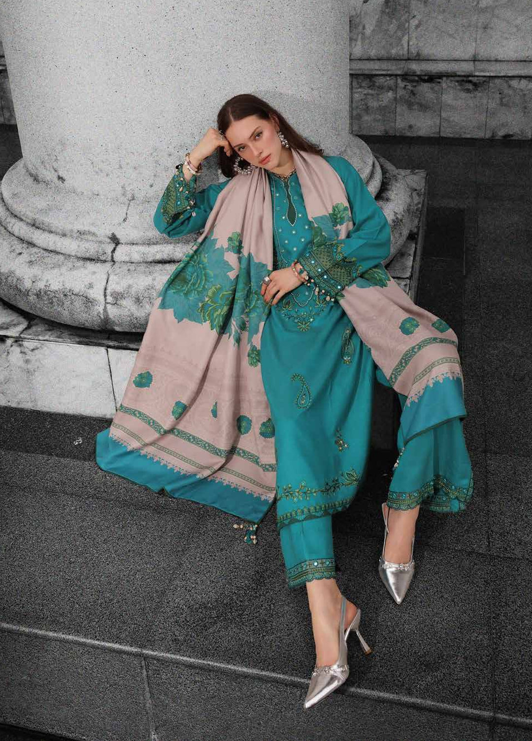 Poshima by Charizma Unstitched Embroidered Leather Peach 3 Piece Suit CHR26UPL PSW6-21 - Winter Collection