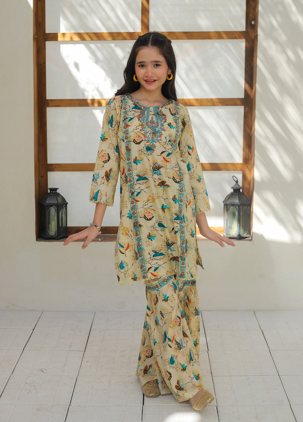 Khanak Girls RTW Embroidered Cotton 2 Piece Suit KST-148 - Casual Collection
