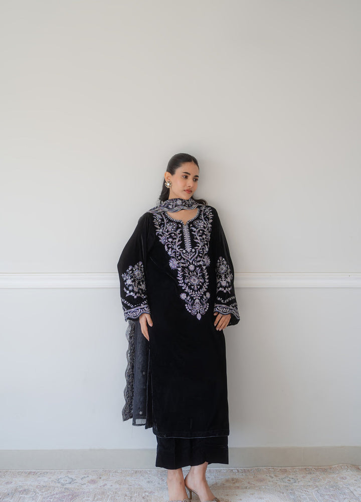 Atelier Velours by Rashid Textiles RTW Embroidered Velvet 3 Piece Suit RT26RAV Noir - Festive Collection