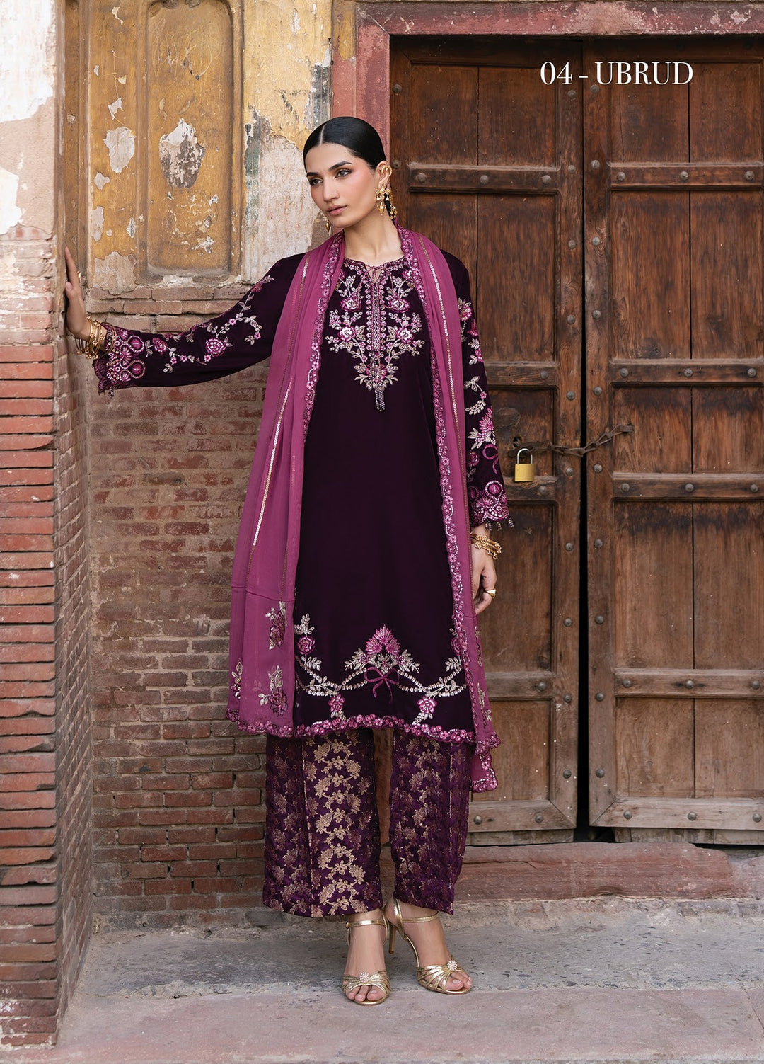 Mor by Xenia Formals Unstitched Embroidered Velvet 3 Piece Suit XE26UMV 04 Ubrud - Festive Collection