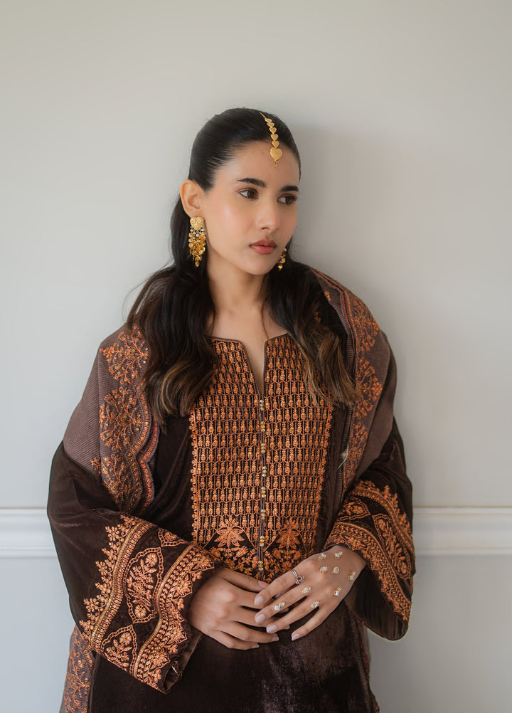 Atelier Velours by Rashid Textiles RTW Embroidered Velvet 3 Piece Suit RT26RAV Cocoa - Festive Collection