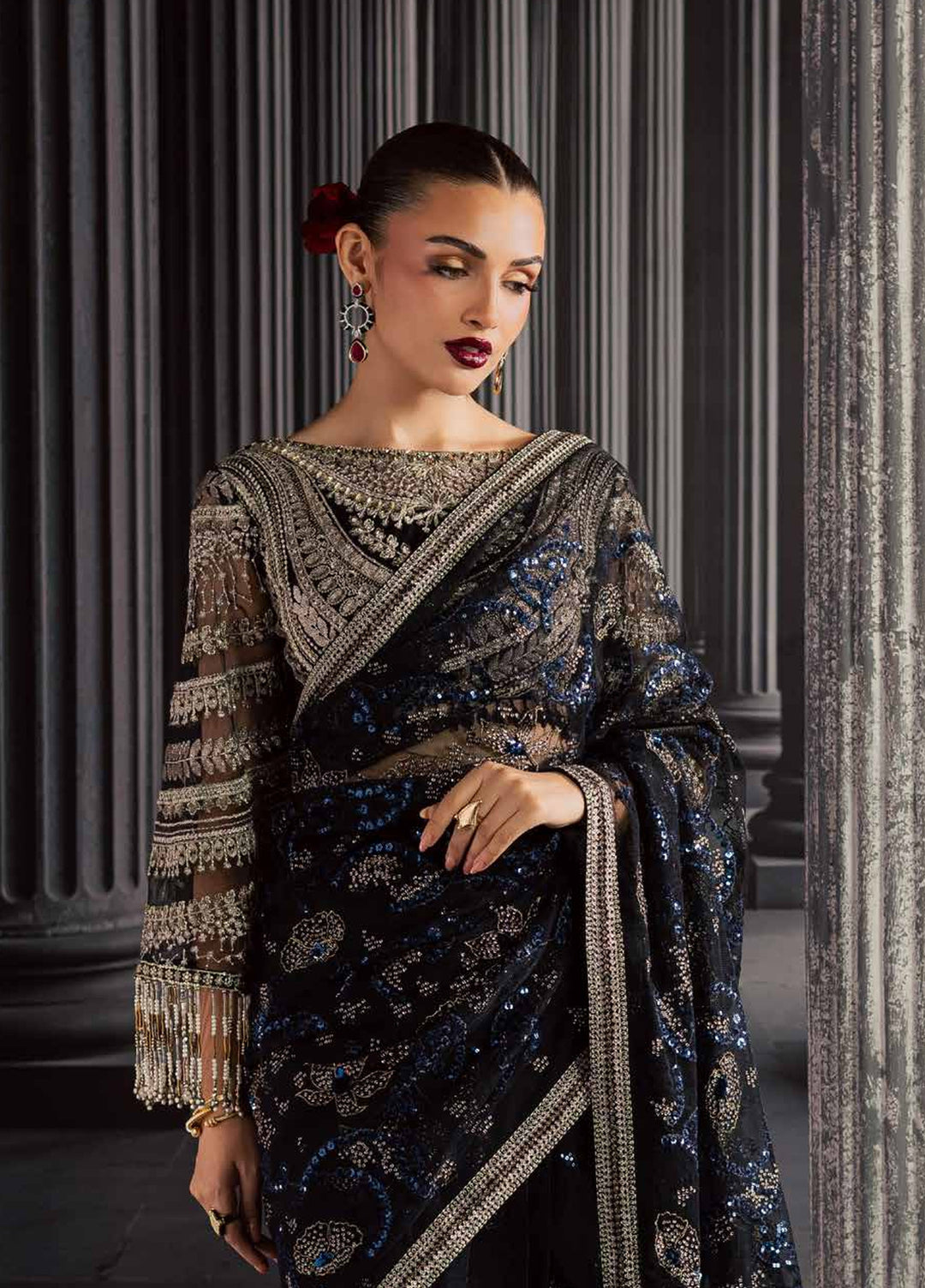 Muse Formal by Nureh Unstitched Embroidered Net Saree Suit NU26UMF NFM-05 - Wedding Collection