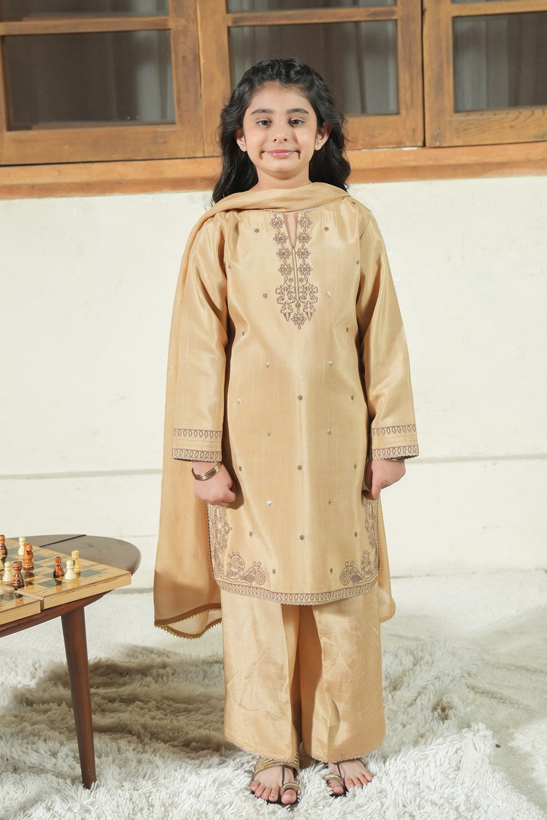 Noore Eid by Panache Girls RTW Embroidered Silk 3 Piece Suit Deyar Kids - Eid Collection