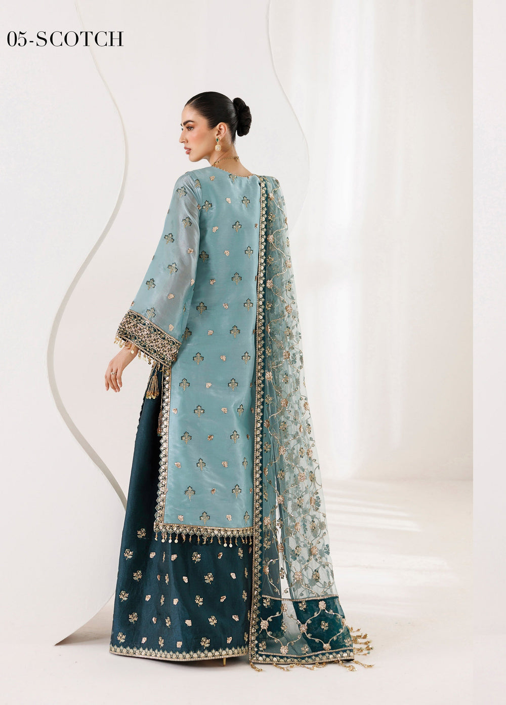 La Ruhe By Alizeh Fashion Unstitched Embroidered Sheesh Silk 3 Piece Suit AF26URW AF-CH-2266-SCOTCH - Wedding Collection