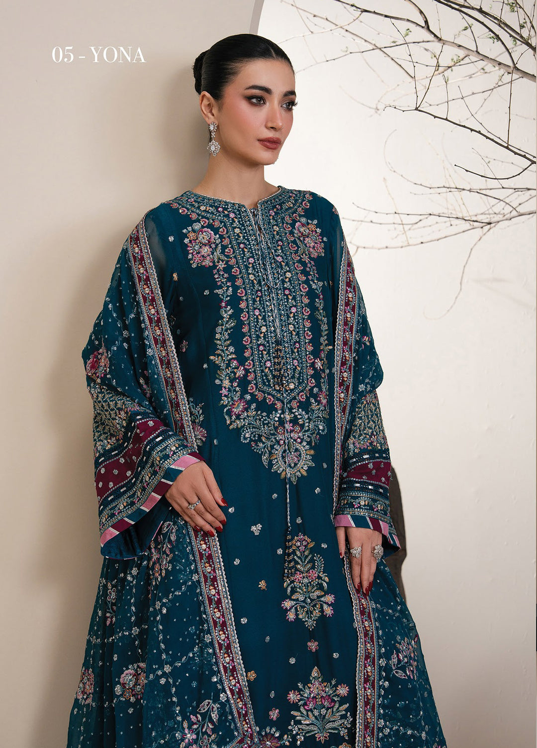 Kalani by Xenia Formals Unstitched Embroidered Chiffon 3 Piece Suit XE26UKW 05-YONA - Wedding Collection