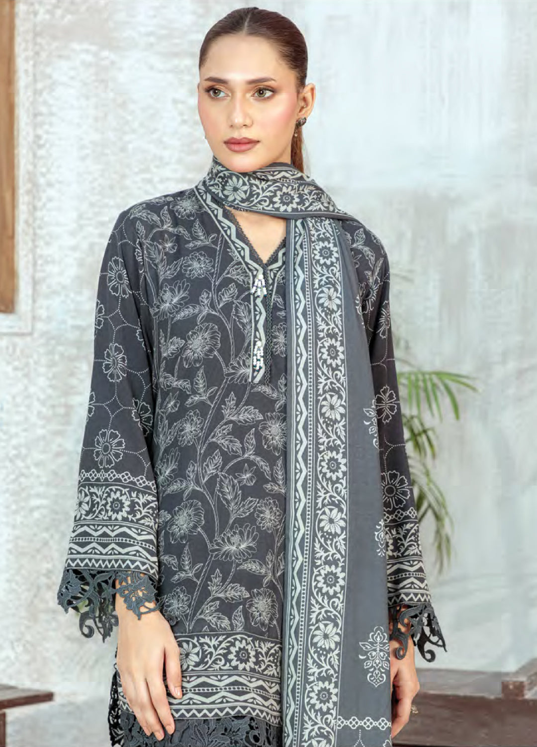 Lakhany Printed Pashmina Suits Unstitched 3 Piece LSM25LP LG-IZ-0511-C - Winter Collection