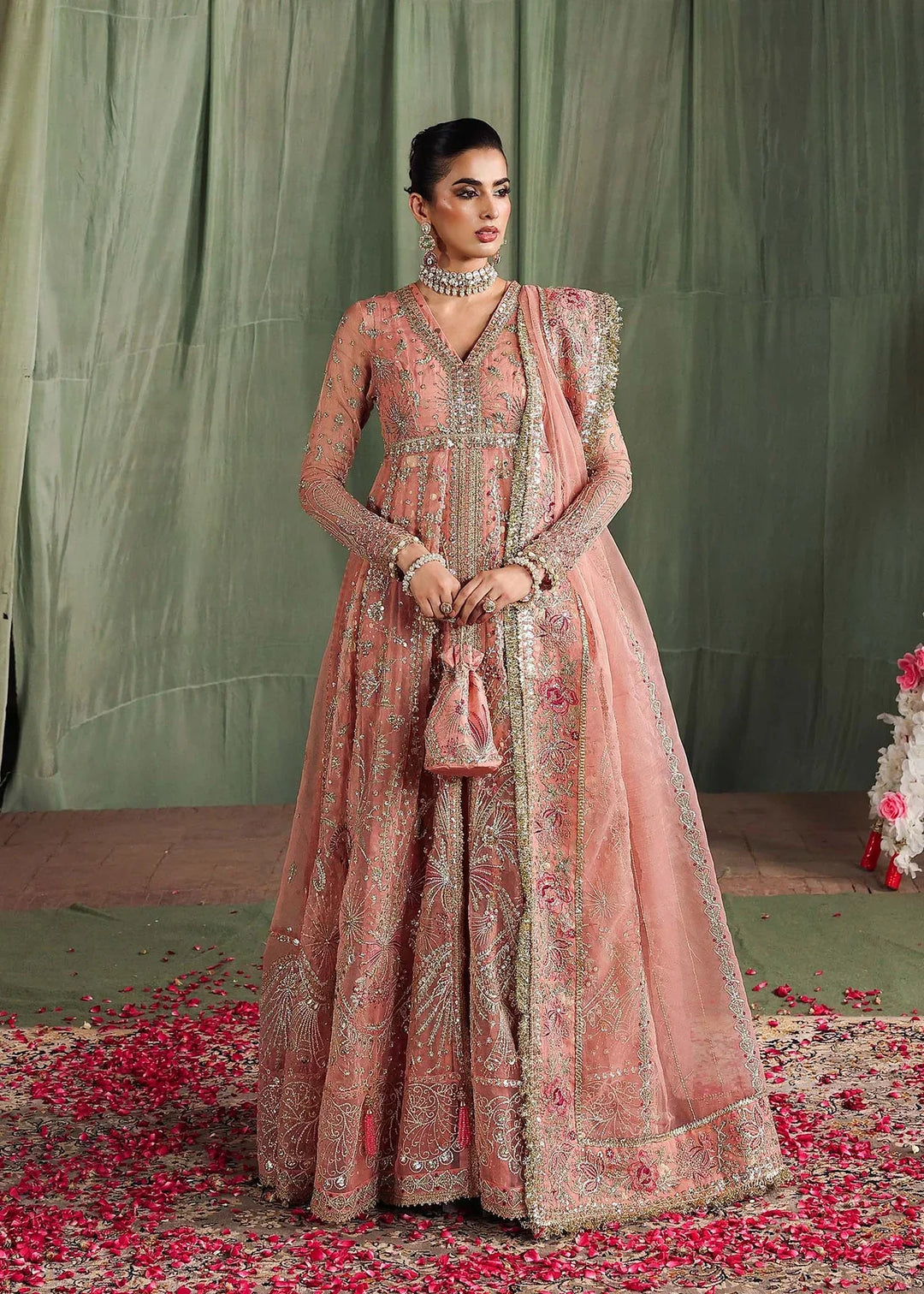 Veere di Wedding by Sardinia Unstitched Brides Embroidered Handwork Organza Suits 3 Piece SRD25VW D-1302 Meherma - Formals Collection