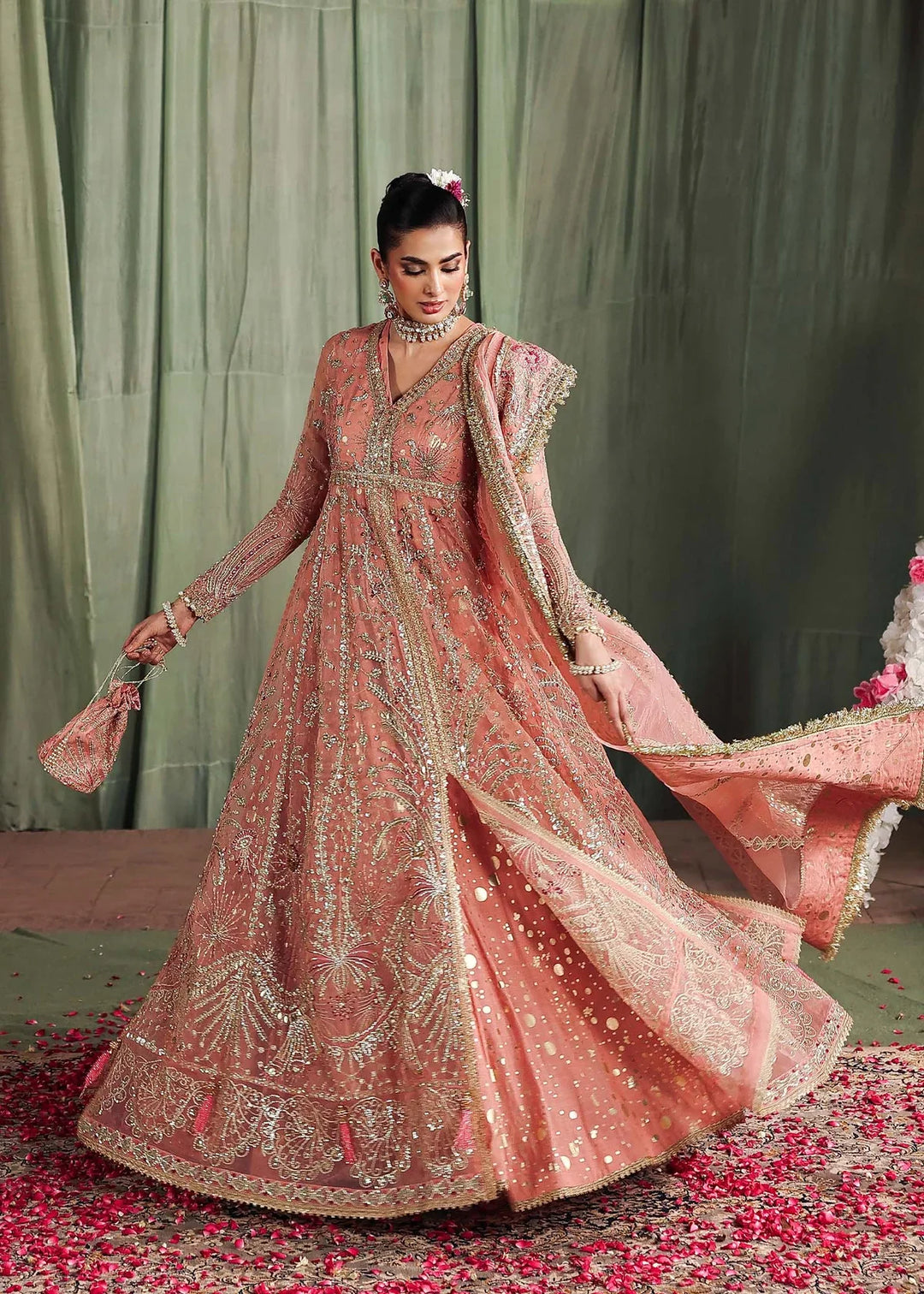 Veere di Wedding by Sardinia Unstitched Brides Embroidered Handwork Organza Suits 3 Piece SRD25VW D-1302 Meherma - Formals Collection