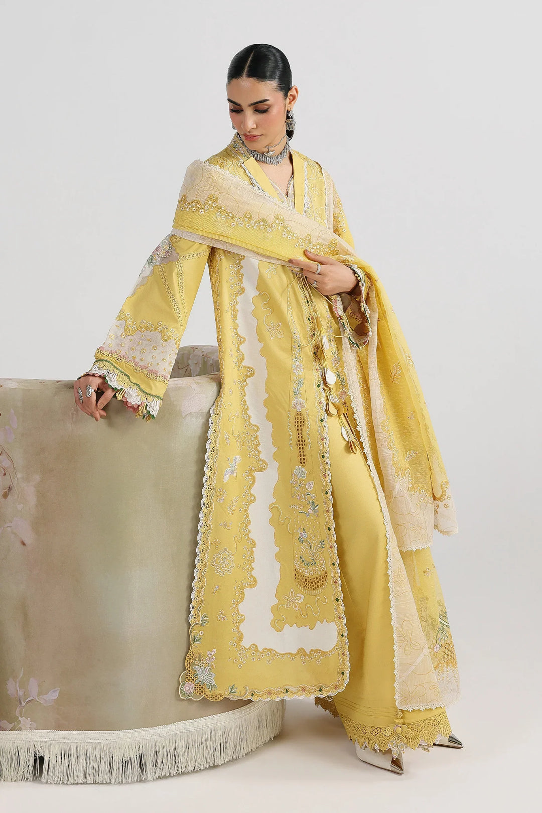 Qalamkar Unstitched Embroidered Lawn 3 Piece Suit QLK26ULF ZARIA QFL-5 - Festive Collection