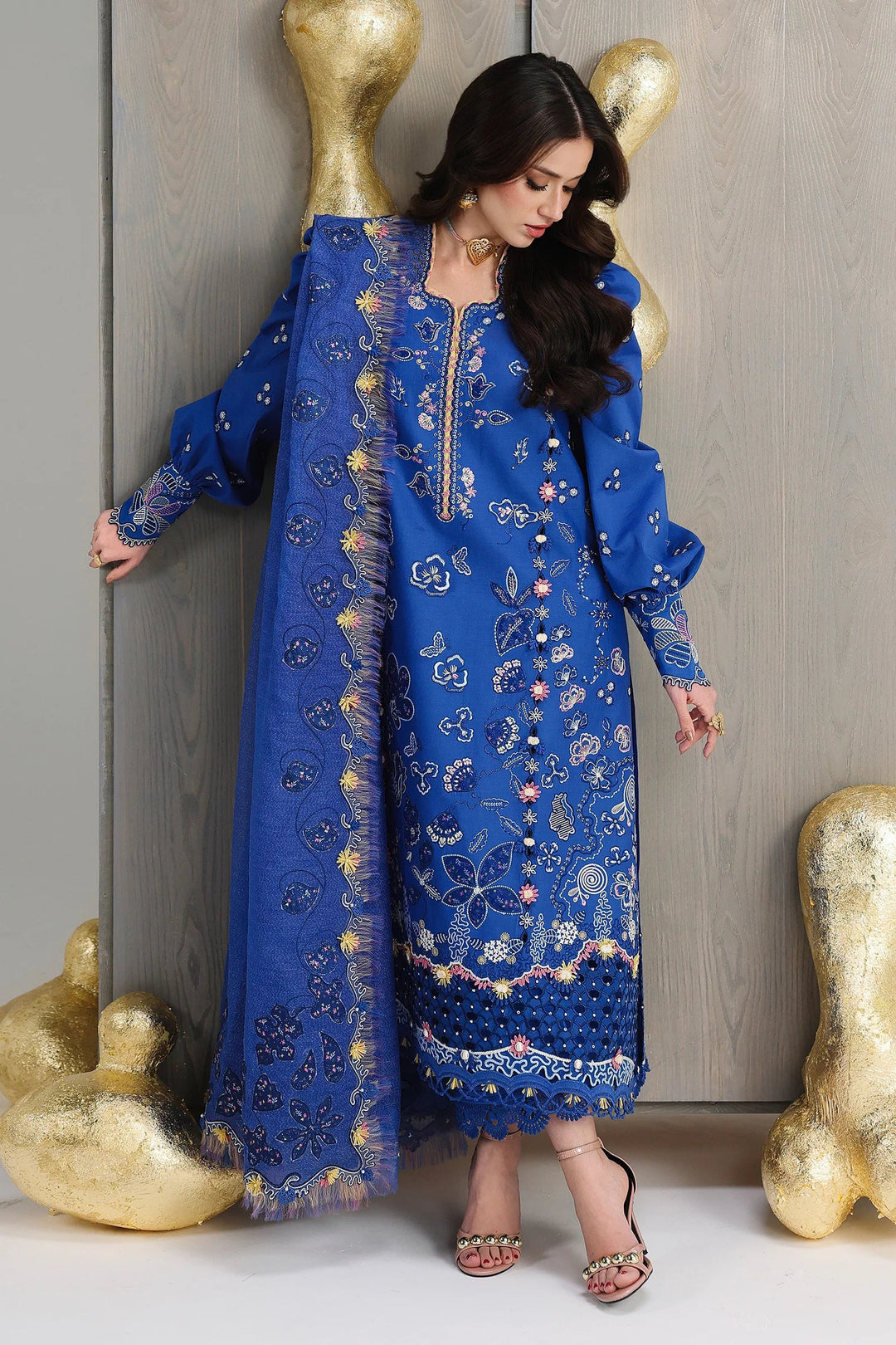 Qalamkar Unstitched Embroidered Lawn 3 Piece Suit QLK26ULF EMINA QFL-6 - Festive Collection