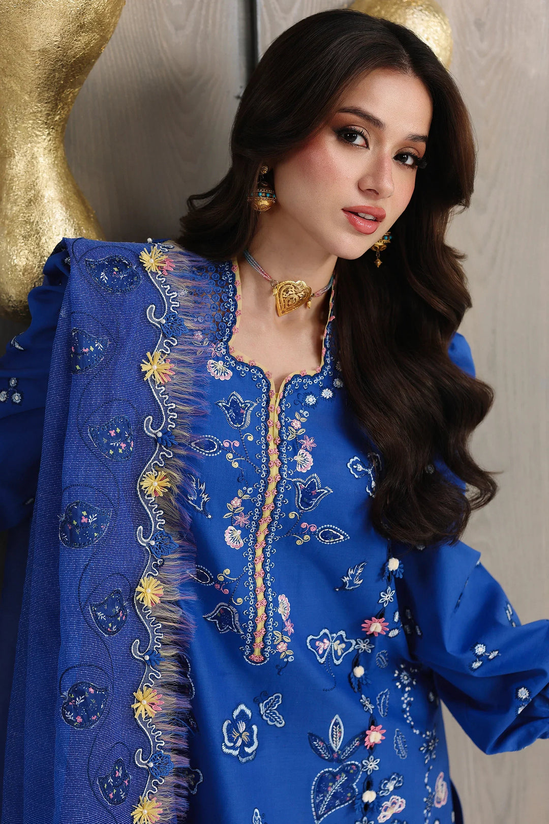 Qalamkar Unstitched Embroidered Lawn 3 Piece Suit QLK26ULF EMINA QFL-6 - Festive Collection