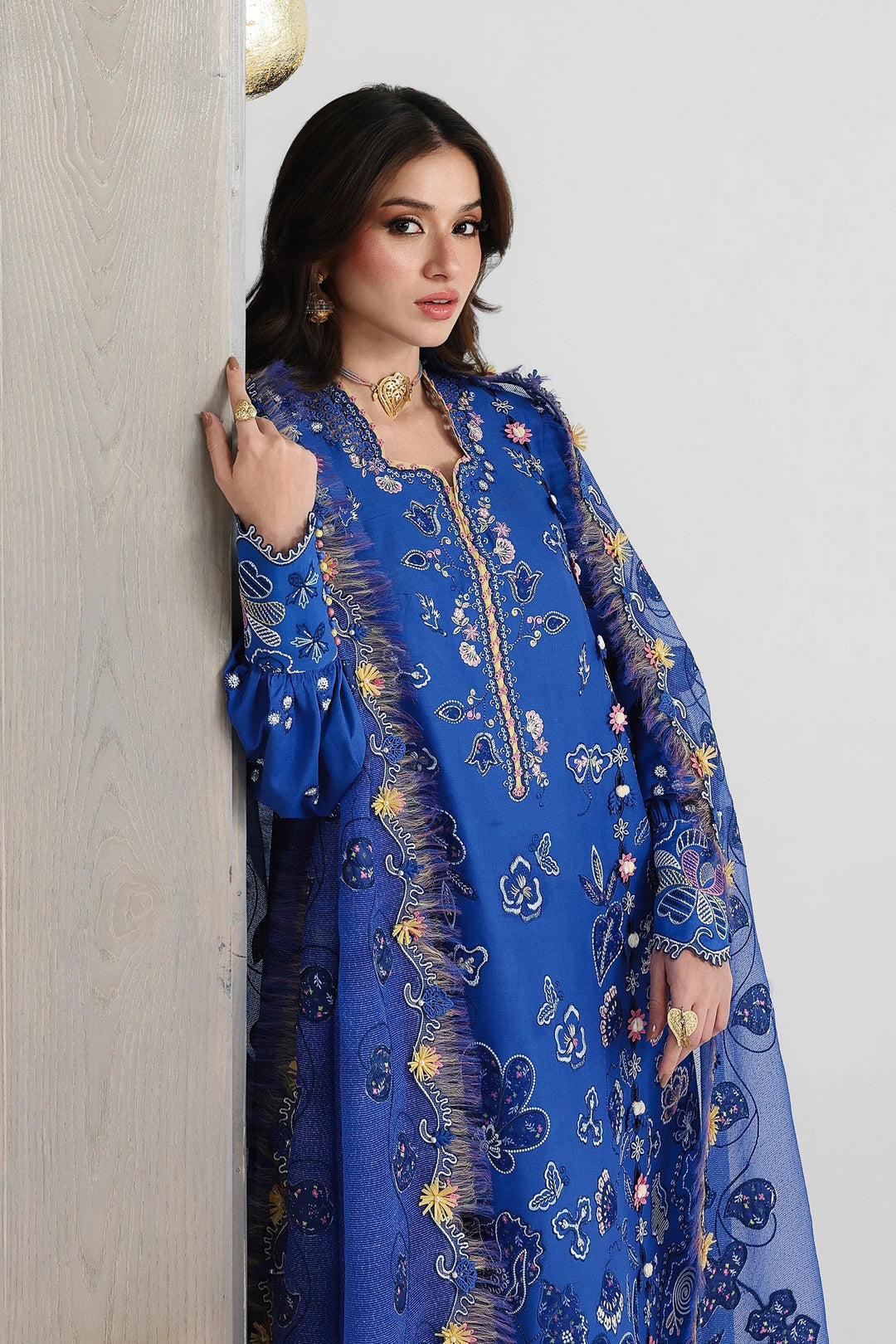 Qalamkar Unstitched Embroidered Lawn 3 Piece Suit QLK26ULF EMINA QFL-6 - Festive Collection
