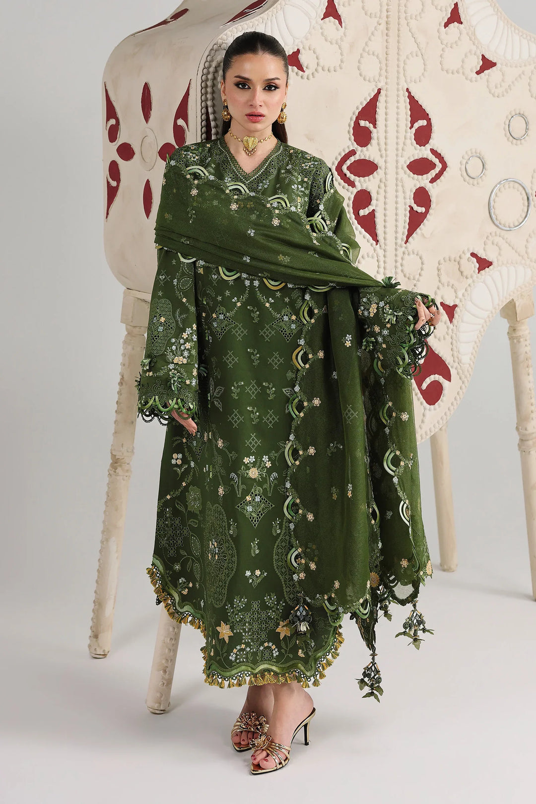 Qalamkar Unstitched Embroidered Lawn 3 Piece Suit QLK26ULF VESTA QFL-9 - Festive Collection