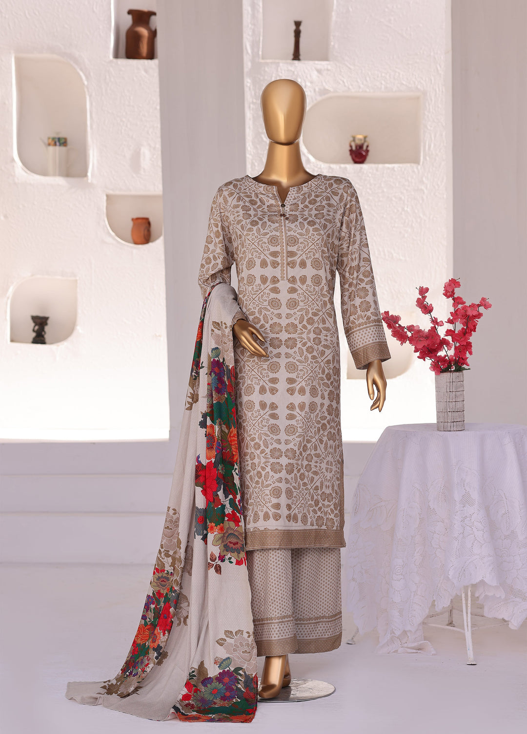 Hz Textiles Unstitched Printed Viscose Linen 3 Piece Suit HZ26ULW LW-5054 - Winter Collection