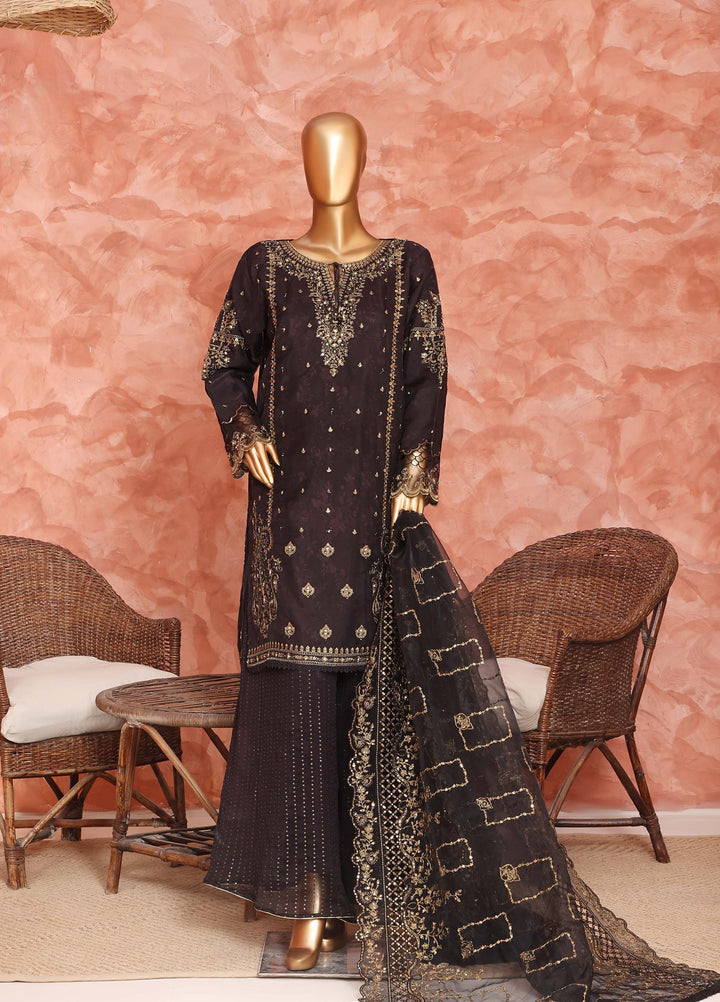 Shaahkaar by HZ Textiles RTW Embroidered Organza 3 Piece Suit HZ26PSO HZK-242 Black - Festive Collection