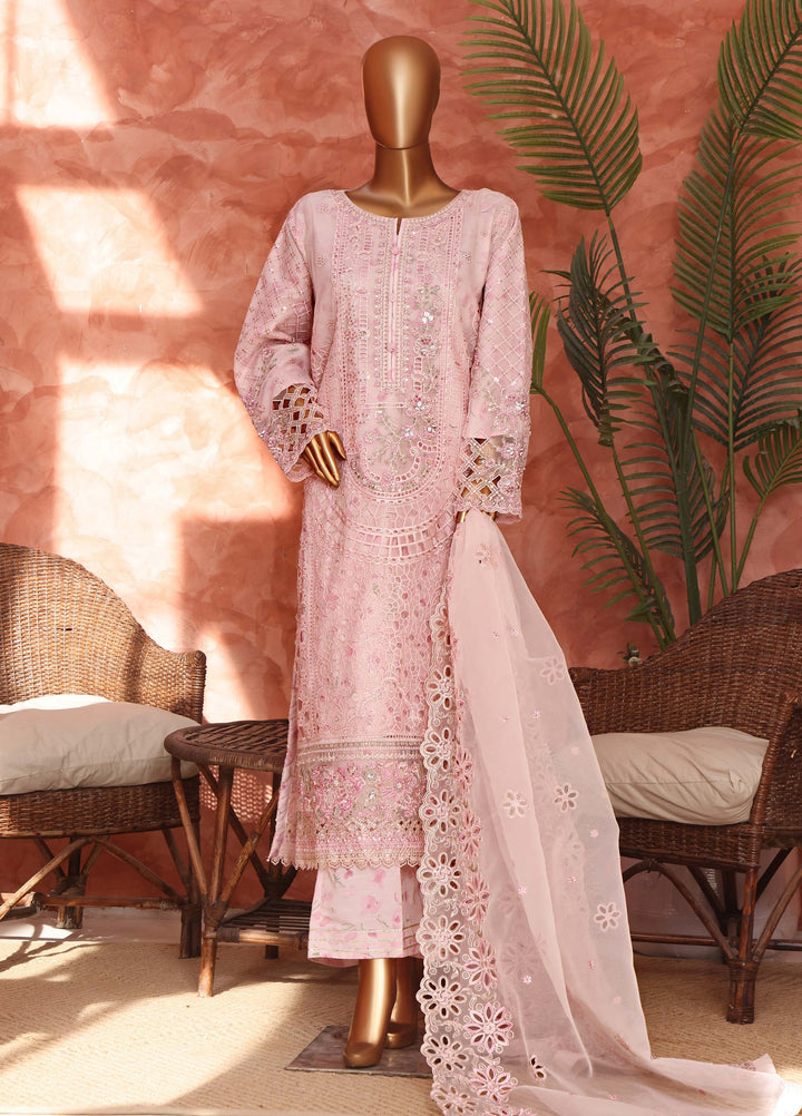 Shaahkaar by HZ Textiles RTW Embroidered Organza 3 Piece Suit HZ26PSO HZK-243 Pastel Pink - Festive Collection