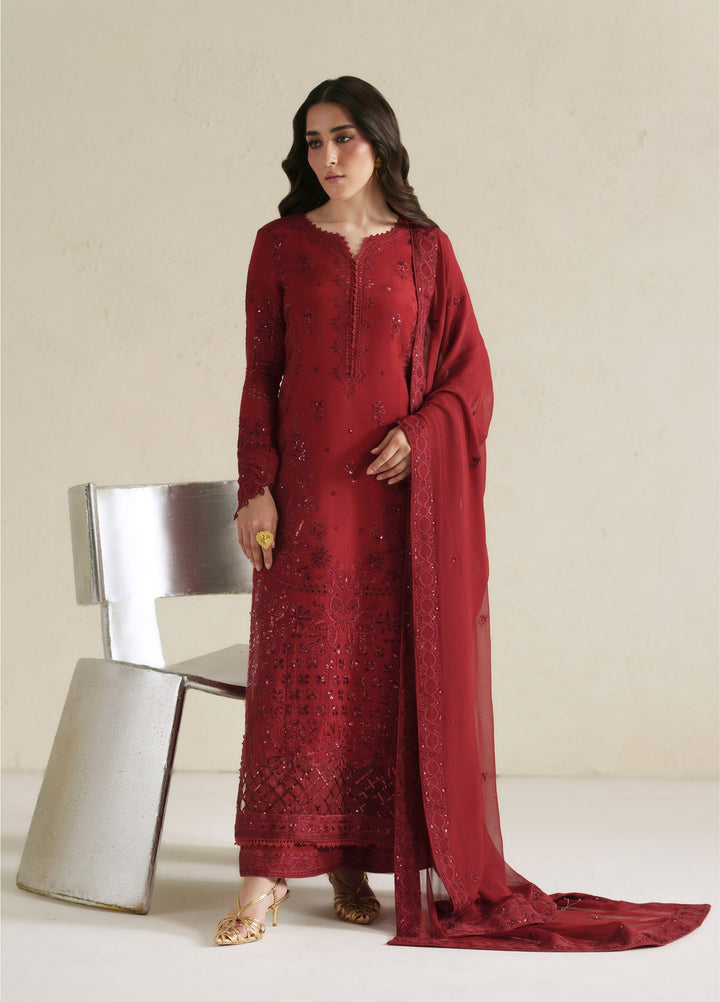 Vera Unstitched Embroidered Raw Silk 3 Piece Suit VR26URF Laal Crimson - Festive Collection