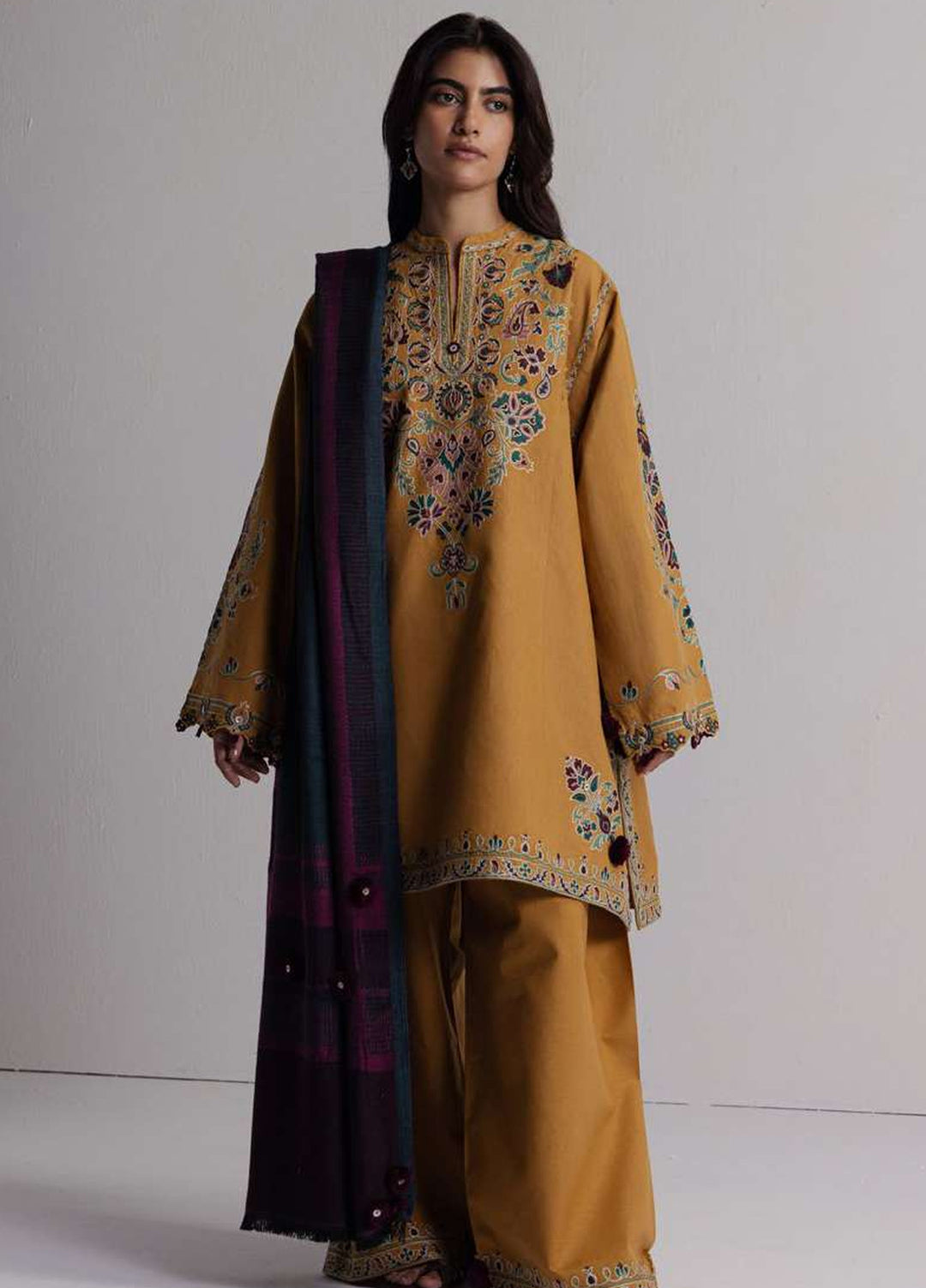 Coco by Zara Shahjahan Unstitched Khaddar 3 Piece Suit CZS26UKW OCHRE 2A - Winter Collection