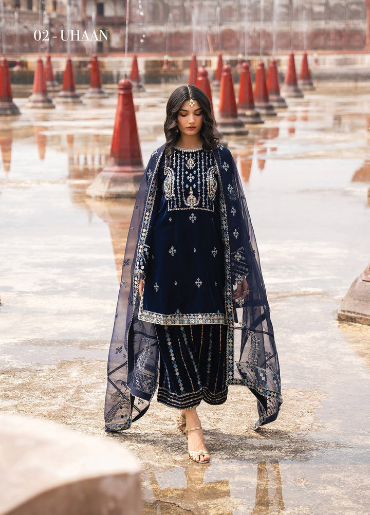 Mor by Xenia Formals Unstitched Embroidered Velvet 3 Piece Suit XE26UMV 02 Uhaan - Festive Collection