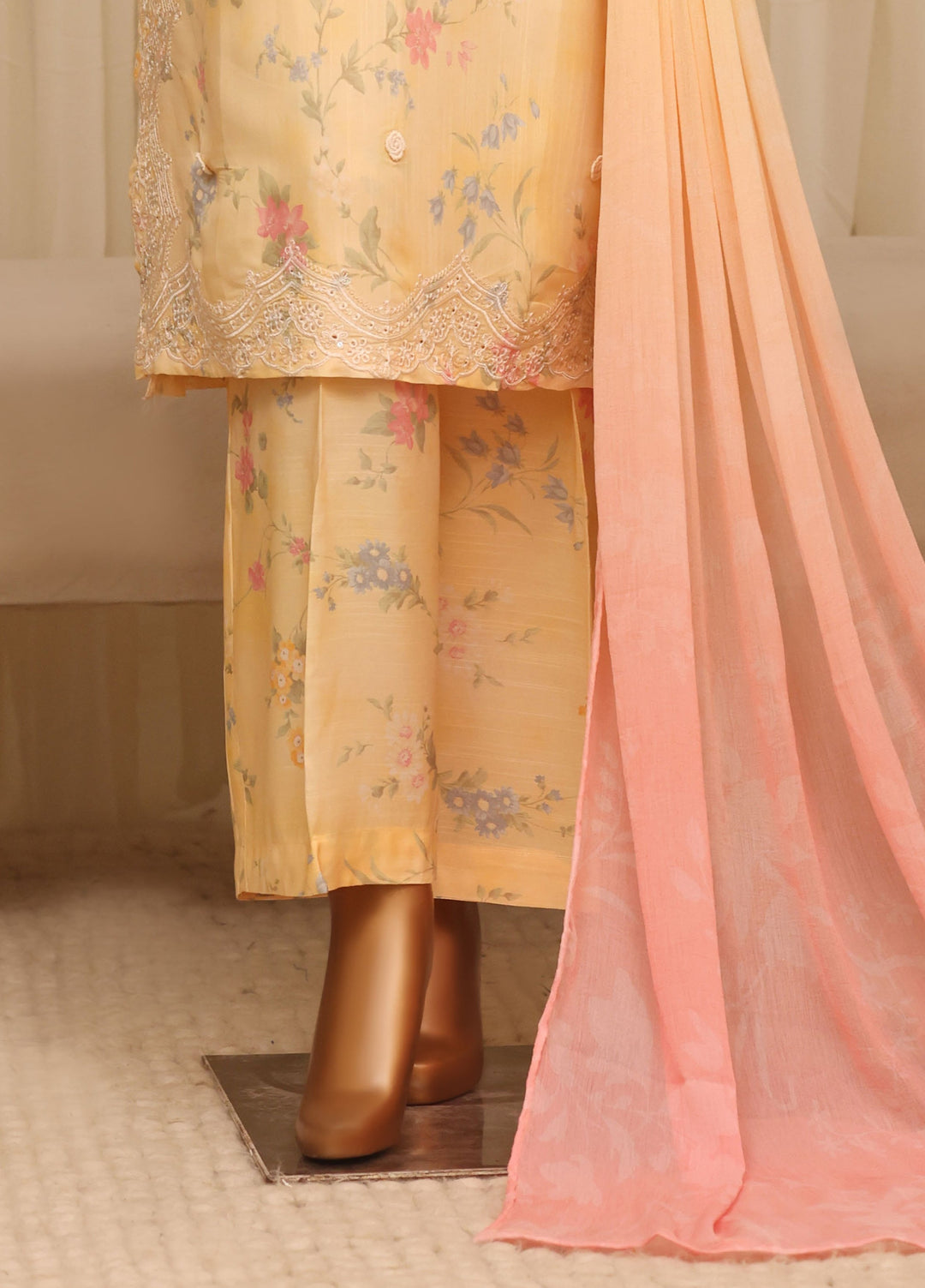 Majestic by HZ Textiles RTW Embroidered Raw Silk 3 Piece Suit HZ26RSM Buttermilk XRPE-3P-006 - Casual Collection