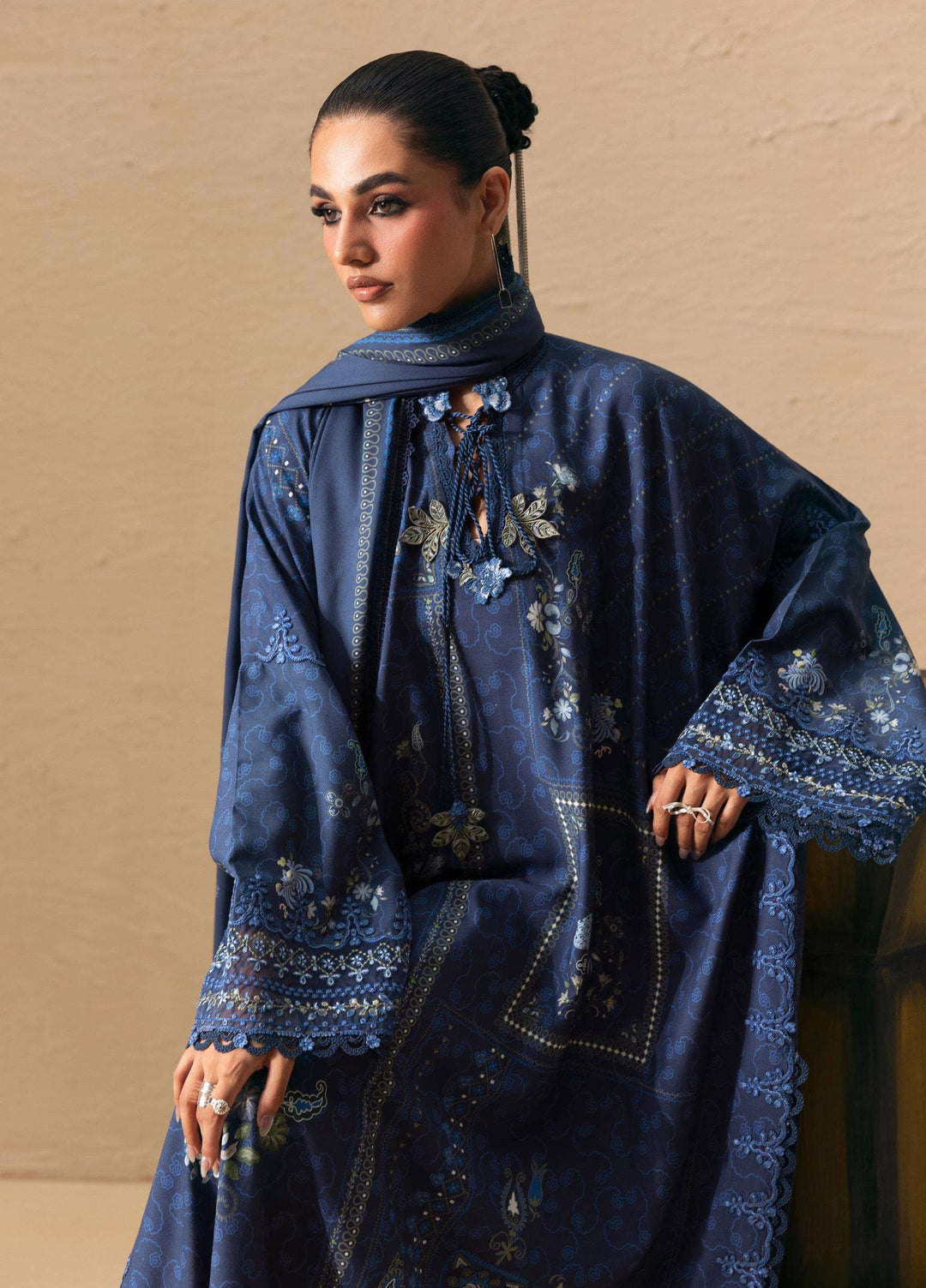 Q prints by Qalamkar Unstitched Embroidered Slub Linen 3 Piece Suit QLK26ULQ Calina QPW-05B - Winter Collection