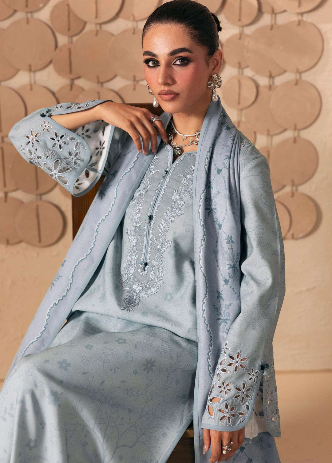 Q prints by Qalamkar Unstitched Embroidered Slub Linen 3 Piece Suit QLK26ULQ Oriana QPW-04A - Winter Collection