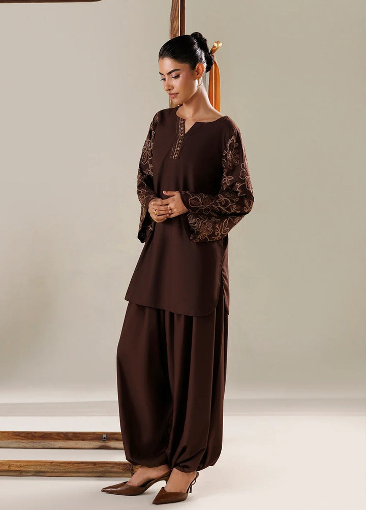 Azure Women RTW Embroidered Poly Co-Ord Sets Suit Mocha - Casual Collection