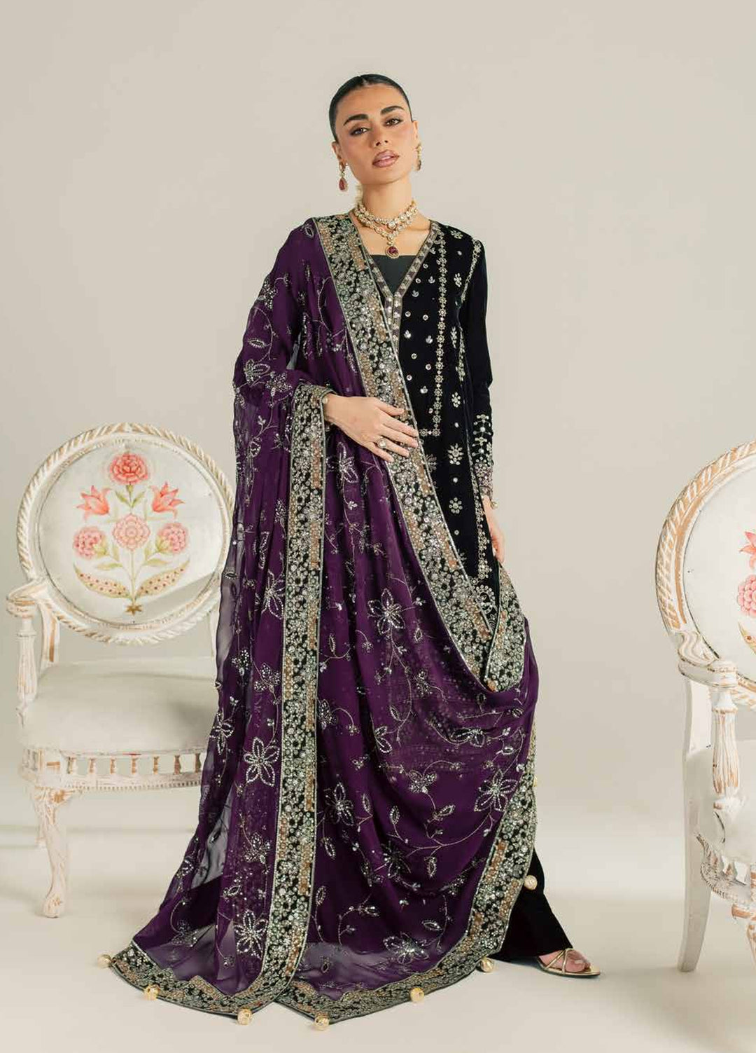 Maya by Nureh Unstitched Embroidered Velvet 3 Piece Suit NU26UMV NW-136 - Wedding Collection