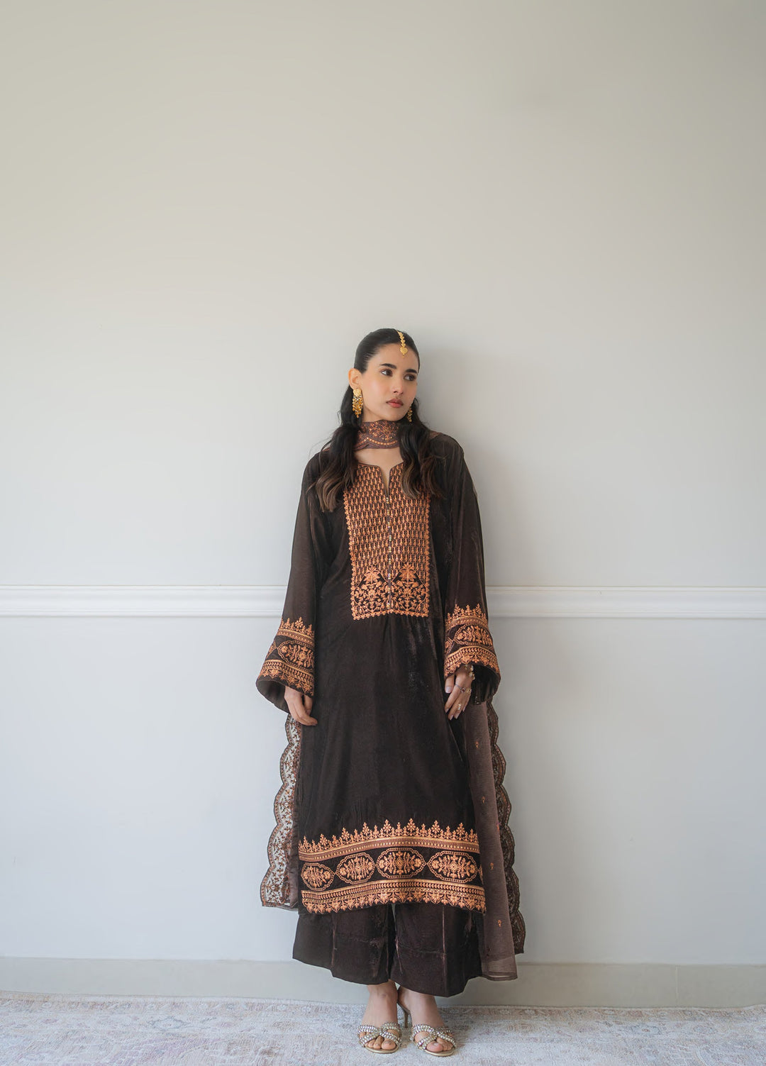 Atelier Velours by Rashid Textiles RTW Embroidered Velvet 3 Piece Suit RT26RAV Cocoa - Festive Collection